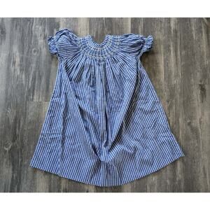 Rosalina Baby Collection Dress Blue White Plaid Smock Embroidery Size 3T